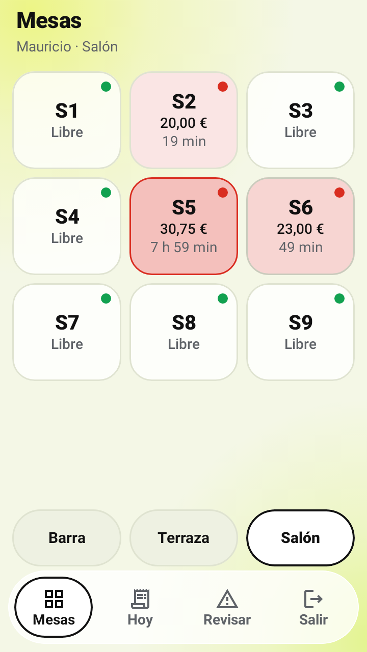 Plano de mesas de AvantLink en el datáfono Teya