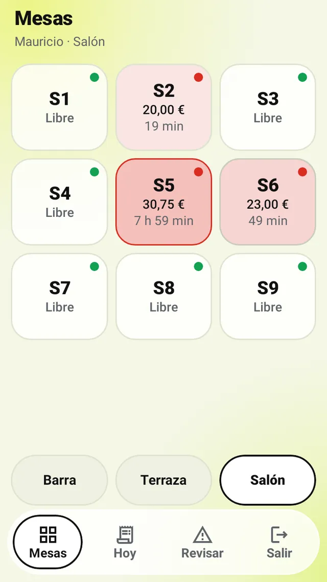 Plano de mesas de AvantLink en el datáfono Teya
